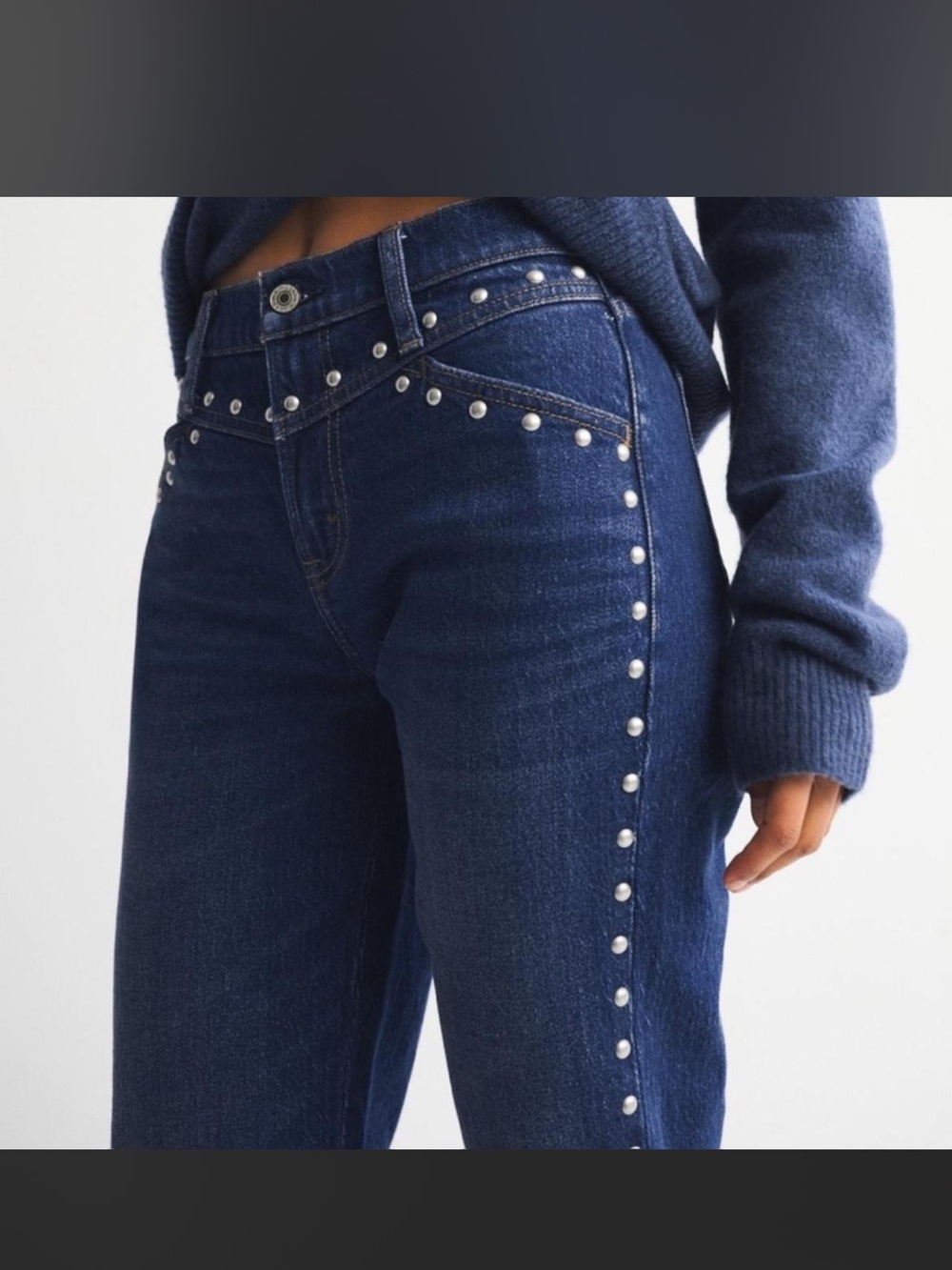 Dark Blue Stud-Trim Women's Jeans